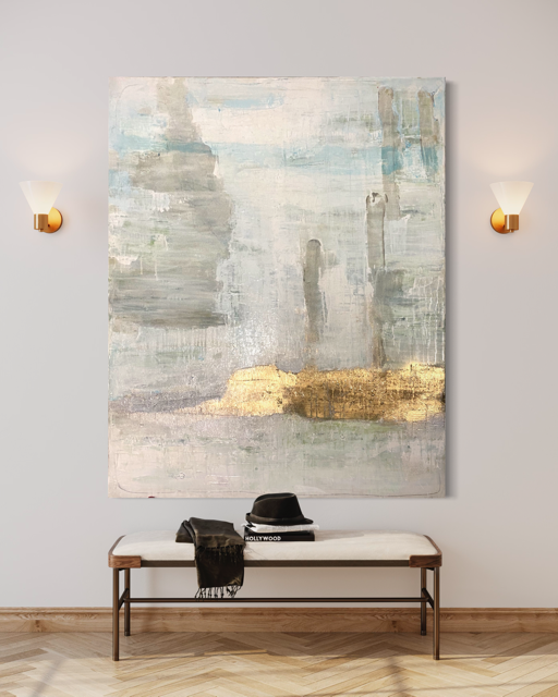 Painting 150x120 - white, grey and gold